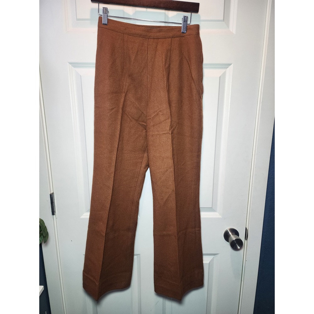 Vintage 60s 70s Wool Flare Pants High Waist Burnt Orange Talon Zip Trousers 27